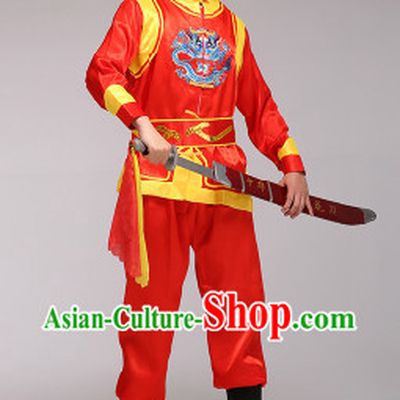 Classical Embroidered Dragon Dancer Blouse Pants and Headband Uniform