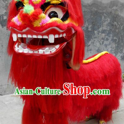 Red Happy Smiling Two People China Northern Lion Dance Costumes Complete Set