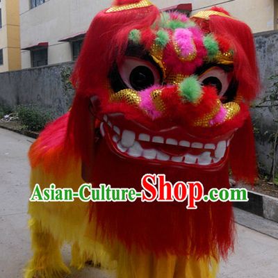 Yellow Laughing Two People Chinese Northern Lion Dancing Costumes Complete Set