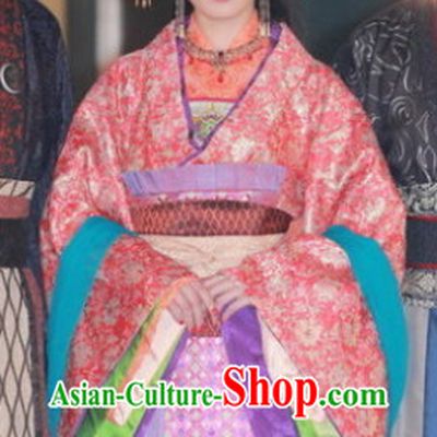 Ancient Chinese Chunqiu Time Imperial Empress Costumes and Headwear Complete Set