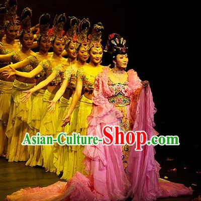 Ancient Chinese Imperial Palace Empress Dance Costumes and Hair Accessories Complete Set