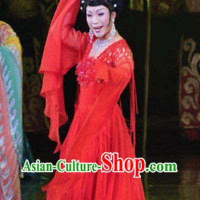 Red Chinese Classical Dance Costumes and Hair Accessories Complete Set