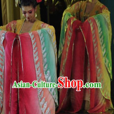 Wide Sleeves Chinese Classical Dance Costumes and Hair Accessories Complete Set