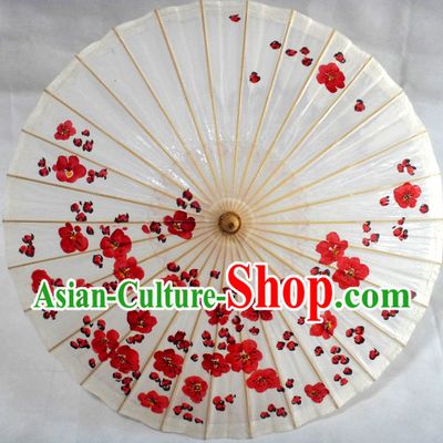 Traditional Chinese Hands Painted Red Flower Umbrella