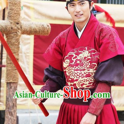 Ancient Korean Imperial Prince Dragon Embroidery Costumes and Headwear Complete Set