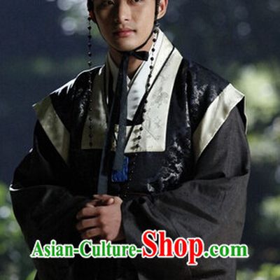 Ancient Korean Black Costumes and Hat Complete Set for Men