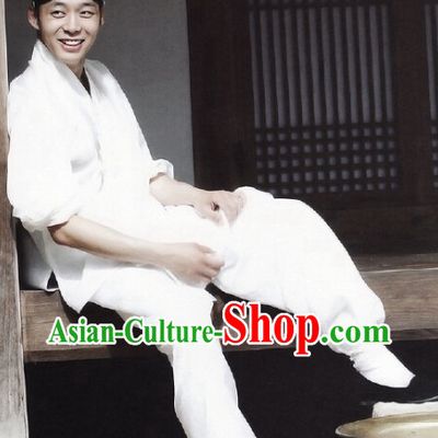 Ancient Korean White Inside Costumes and Headwear Complete Set