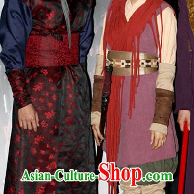 Ancient Korean Male Long Robe and Bamboo Hat Complete Set