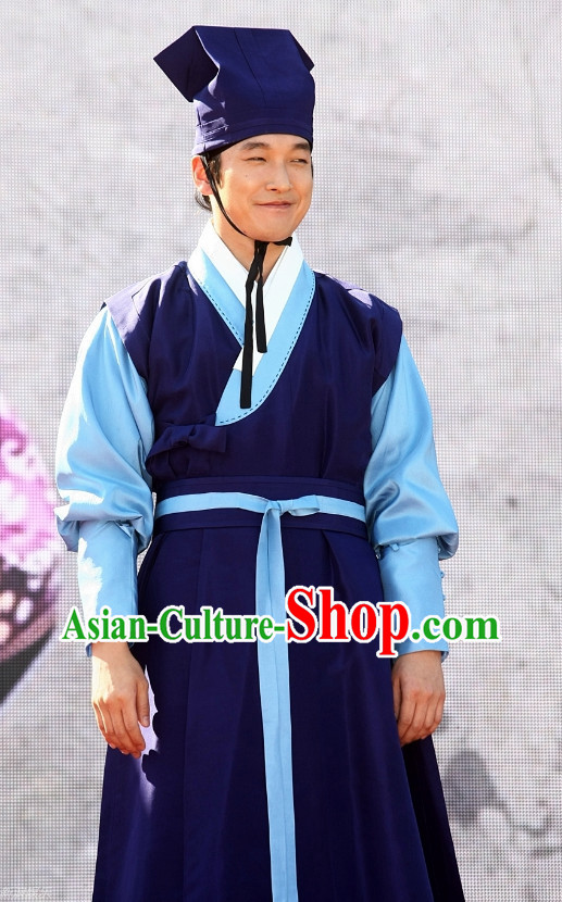Korean Traditional Young Man Clothes and Fabric Hat