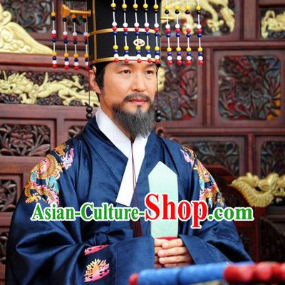 Traditional Korean Historical Emperor Costumes and Hat