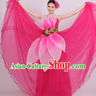 Traditional Peach Color Petal Dance Costumes and Headwear for Girls