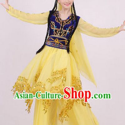 Traditional Xinjiang Dance Costumes and Headwear for Girls