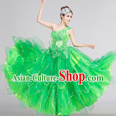 Green Group Dance Costumes Complete Set for Women