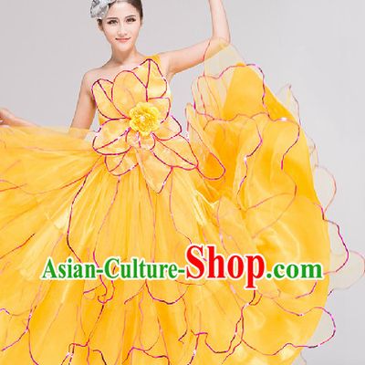 Yellow Grand Opening Group Dance Costumes Complete Set for Women