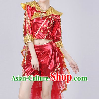 Enchanting Effect Red Drum Dance Costume and Headwear Complete Set for Girls