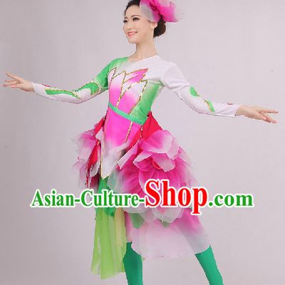 Traditional Chinese Folk Dance Costumes and Headwear Complete Set for Women