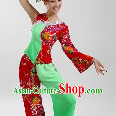 Traditional Chinese Folk Dancing Costumes and Headwear Complete Set for Women 1