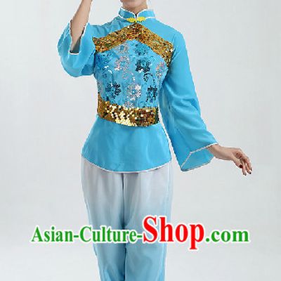 Traditional Chinese Folk Dancing Costumes and Headwear Complete Set for Women 2