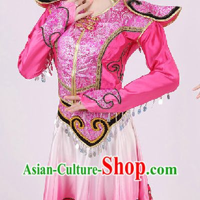 Traditional Chinese Ethnic Mongolian Dancing Costumes and Headwear Complete Set for Women