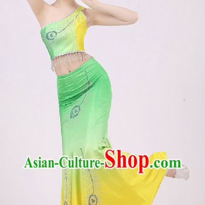 Traditional Chinese Dai Dancing Costumes and Headwear Complete Set for Women