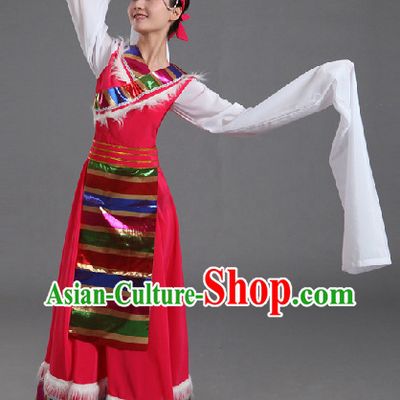 Traditional Chinese Tibet Dancing Costumes and Headwear Complete Set for Women