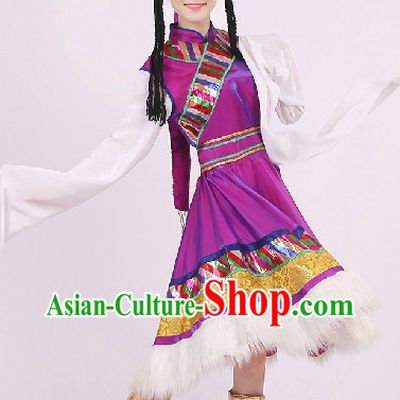 Traditional Chinese Tibetan Dancing Costumes and Headwear Complete Set for Women