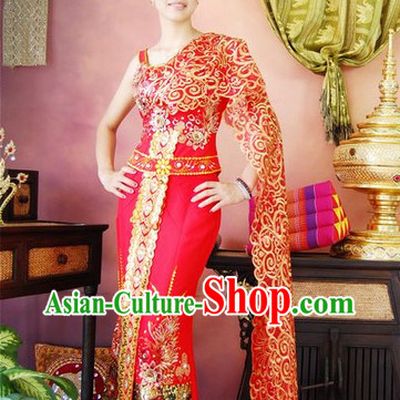 Burma Traditional Wedding Dresses Clothing and Headwear Complete Set for Brides