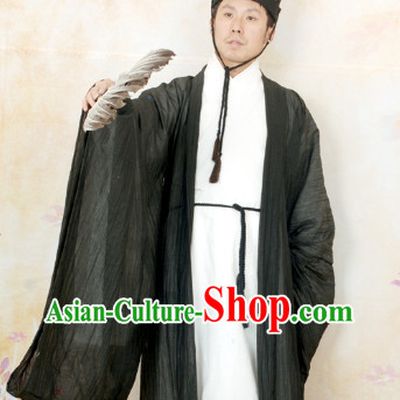 Ancient Zhuge Liang Three Kingdoms Costumes, Fan and Hat for Men