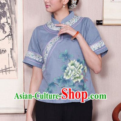 Traditional Chinese Hands Painted Mandarin Shirt for Women