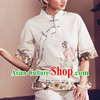 Traditional Chinese Hands Painted Mandarin Shirt for Women