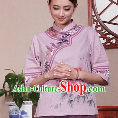 Traditional Chinese Hands Painted Mandarin Shirt for Girls