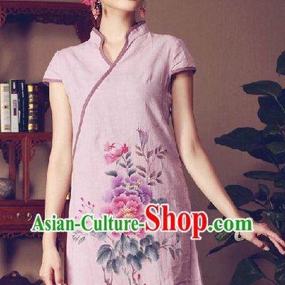 Hands Painted Peony Mandarin Traditional Garment for Women