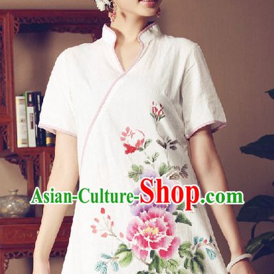 Hands Painted Peony Mandarin Traditional Garment for Women