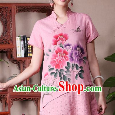 Hands Painted Peony Mandarin Traditional Skirt for Women