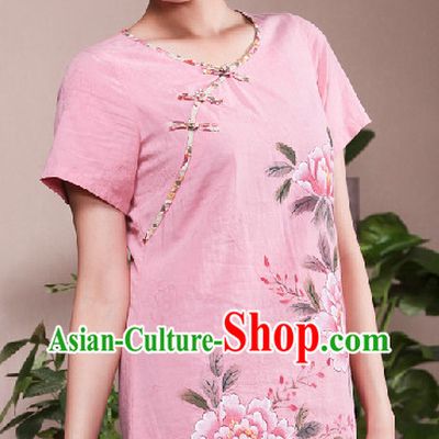 Hands Painted Mandarin Traditional Long Shirt for Women