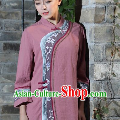Hands Painted Mandarin Traditional Long Blouse for Women