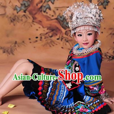 Miao Girl Clothes and Hat Complete Set for Kids