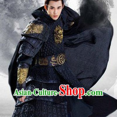 Ancient Chinese General Horseman Black Costumes Complete Set for Men