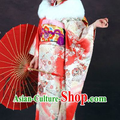 Traditional Japanese Furisode Kimono 16 Pieces Complete Set for Women
