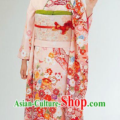 Traditional Japanese Pink Furisode Kimono for Women