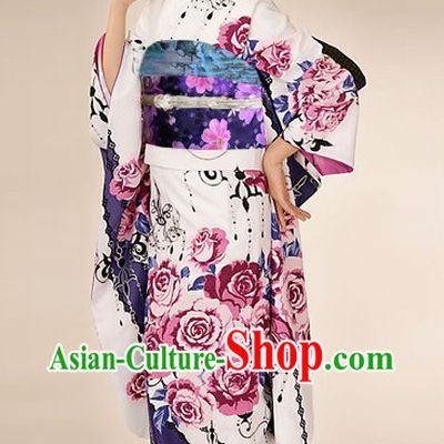 Traditional Japanese Peony Kimono Set for Women
