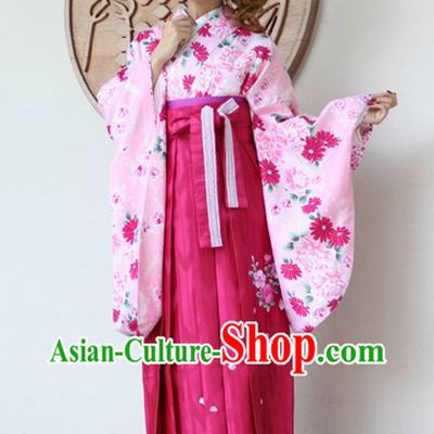 Traditional Japanese Pink Kimono Set for Women