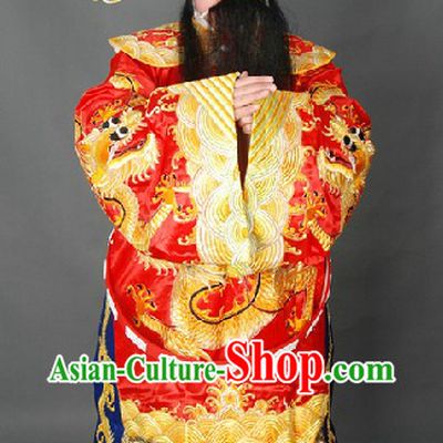 Peking Opera Embroidered Dragon Cai Shen Ye Costumes Uniform and Hat for Men