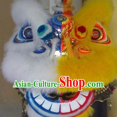Half Yellow Half White Long Wool Hok San Lion Dance Costume Complete Set