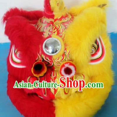 Half Yellow Half Red Supreme Long Wool Hok San Lion Dance Costume Complete Set