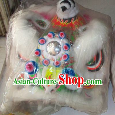 White Wool Traditional Chinese Fut San Lion Dance Costumes Complete Set