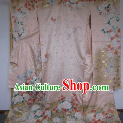 100 Percent Silk Traditional Japanese Pink Kimono Complete Set for Women
