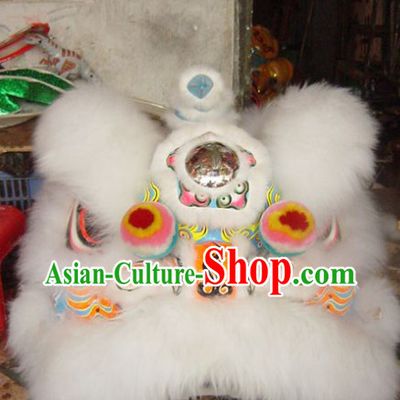 Pure White Wool Supreme Fut San Lion Dance Costumes Complete Set
