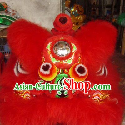 Congratulate on Chinese New Year Ancient Coins Pattern Long Wool Lion Dance Costumes Complete Set