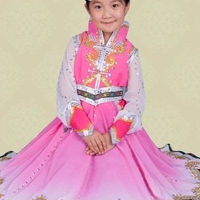 Traditional Chinese Mongolian Dresses and Headpiece for Children